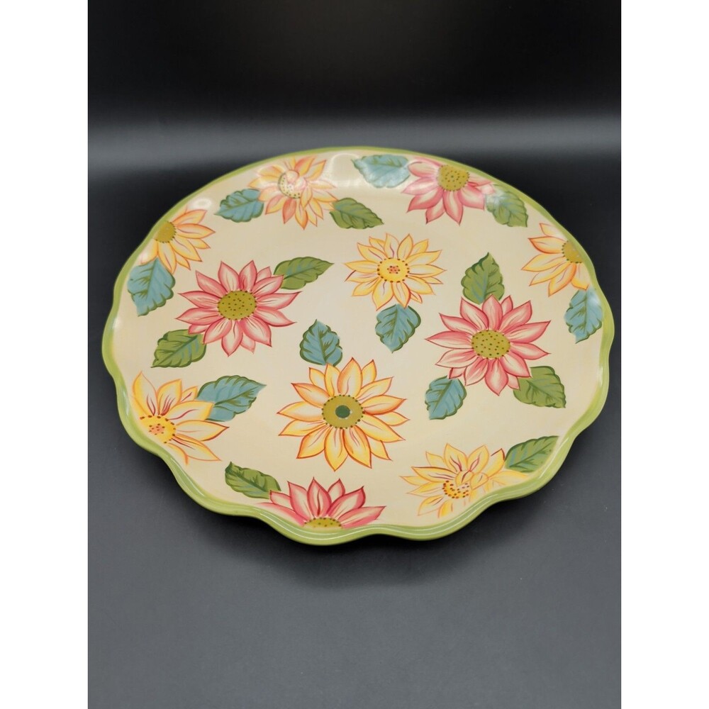 Longaberger Sunflower Serving Platter 13" Scalloped Pottery Plate Item 31605